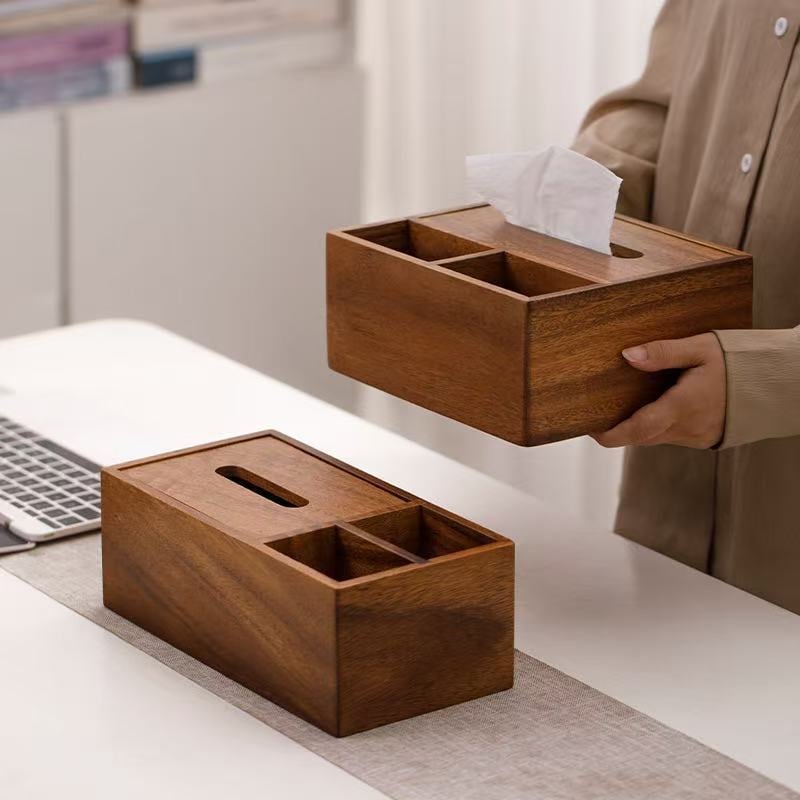 Cutie de depozitare pentru birou din lemn masiv, cu compartimente, stil modern minimalist, personalizare și imprimare logo disponibile