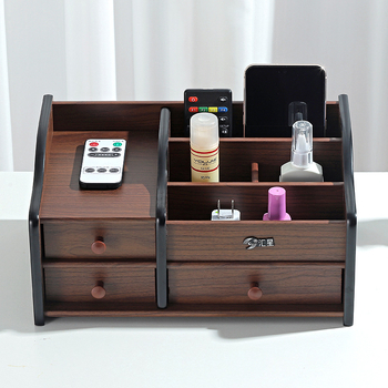 Drvena kutija za stolno skladištenje s 5 pretinaca za daljinske upravljače, kozmetiku i uredski pribor — Model HX-7168