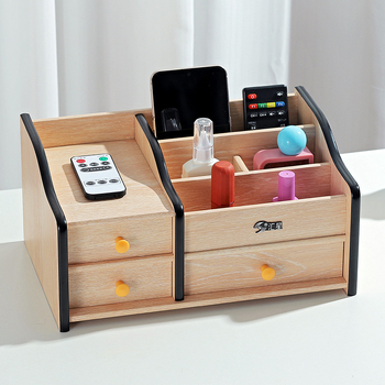 Drvena kutija za stolno skladištenje s 5 pretinaca za daljinske upravljače, kozmetiku i uredski pribor — Model HX-7168