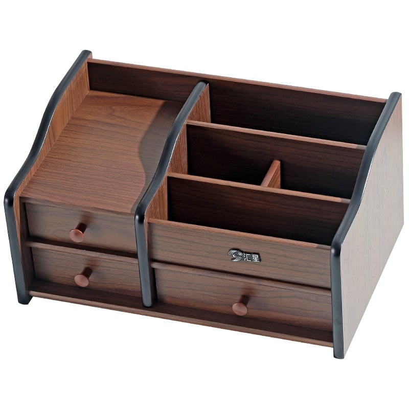 Drvena kutija za stolno skladištenje s 5 pretinaca za daljinske upravljače, kozmetiku i uredski pribor — Model HX-7168