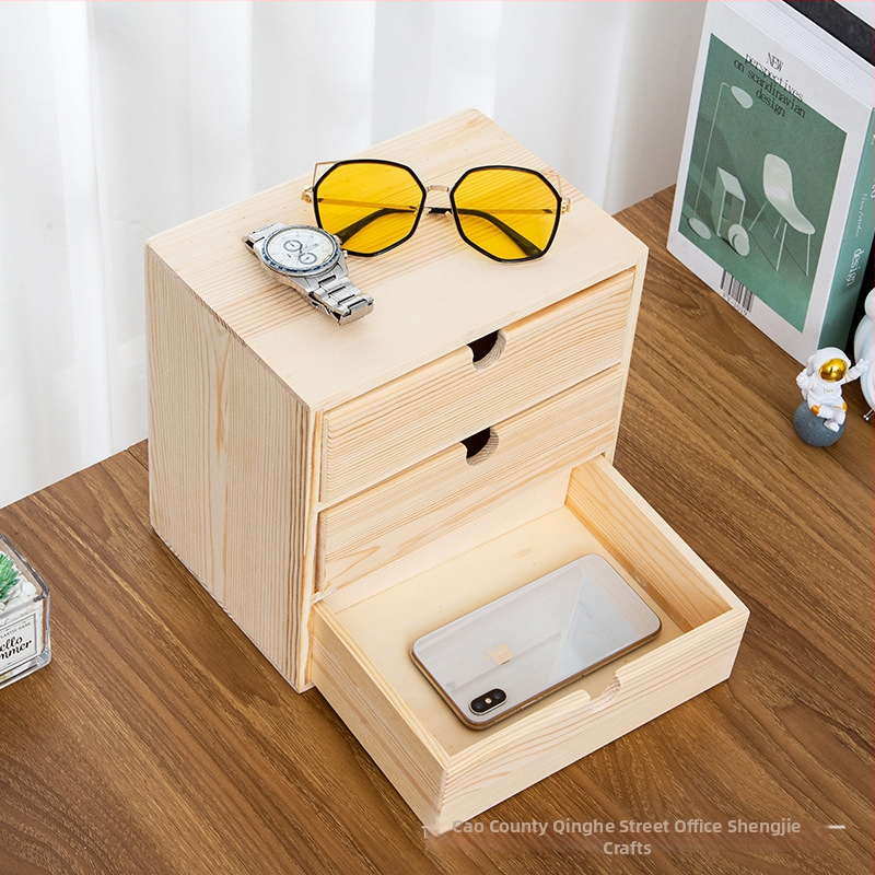 Drveni stolni organizator s ladicama za nakit i kozmetiku, moderni minimalistički stil