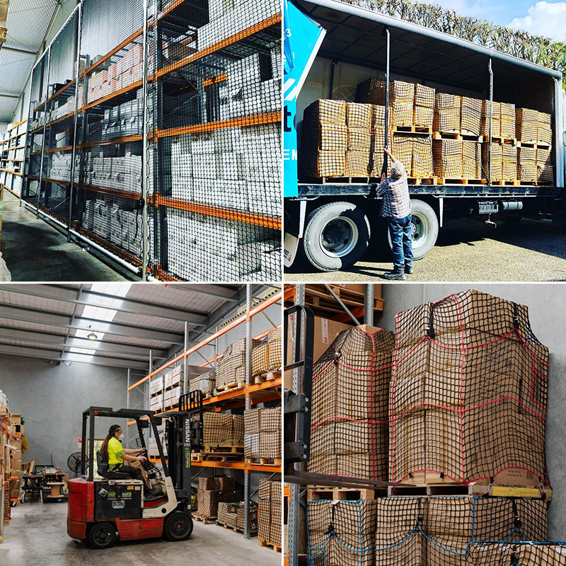 Raklapháló tehererősítéssel, dőlés elleni védelemmel, hordozható tálháló