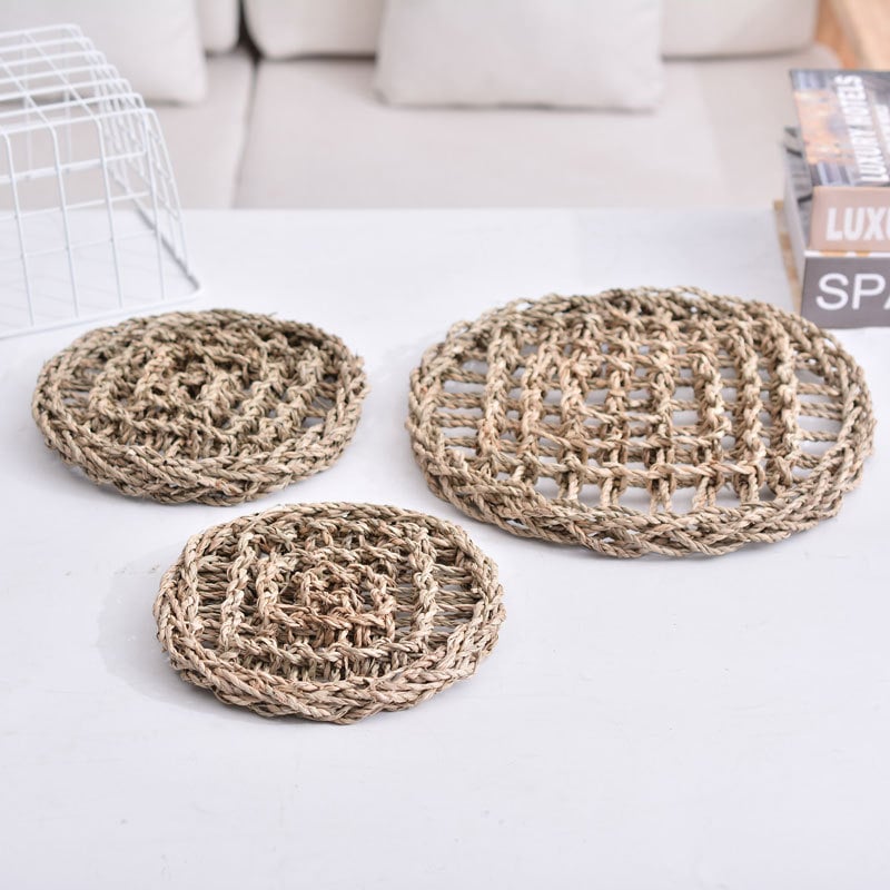 Кръгла сламена мат за домашни любимци — водорасли материал, полу-ручна/полу-механична конструкция