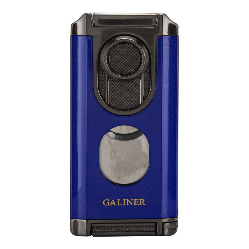 Fémből készült szivarszúró öngyújtó beépített szivar-tűvel, cigarettatartóval és szivarvágóval – szélvédett, bután üzemanyag, logó nyomtatás elérhető, GALINER