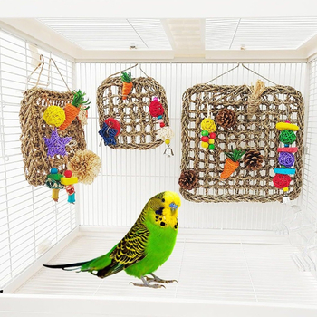 Играчка за птици: мрежа за катерене за папагали, ръчно плетен хамак от трева (Материал: трева; Категория: слама; Производство: ръчно; Занаят: друго)