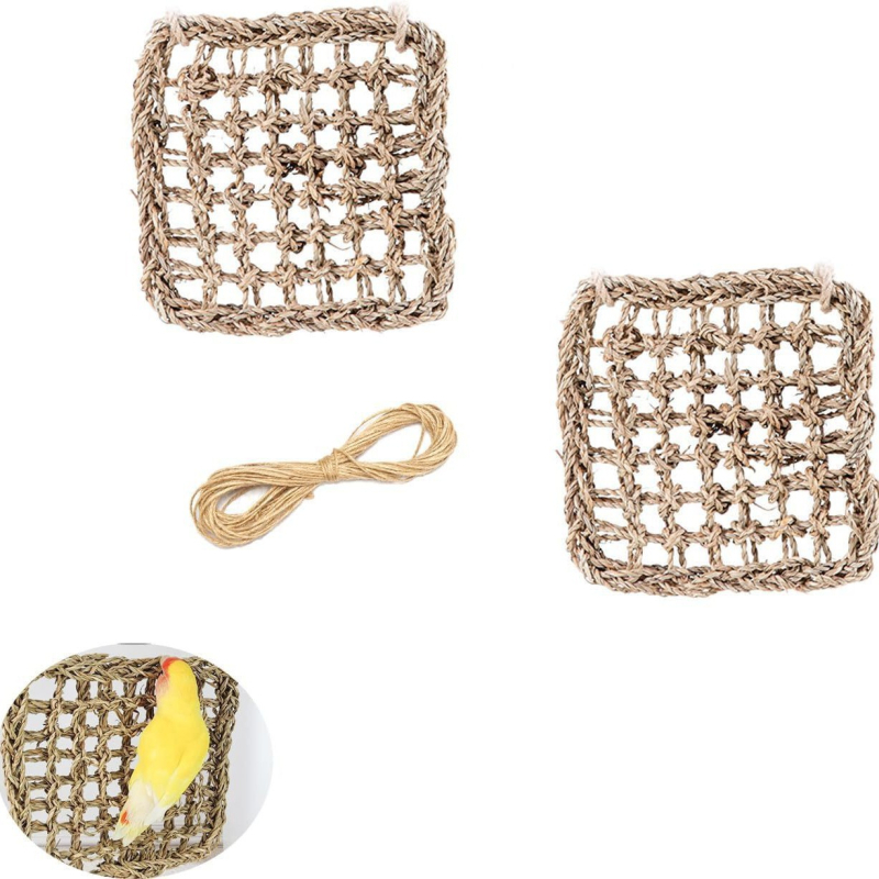 Играчка за птици: мрежа за катерене за папагали, ръчно плетен хамак от трева (Материал: трева; Категория: слама; Производство: ръчно; Занаят: друго)