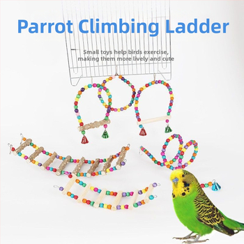 Hračky pre vtáky: rebrík s hojacími kruhmi — vzdelávacia lezecká rebrík pre papagáje a cockatiel • Druh: Vták • Importované: Nie