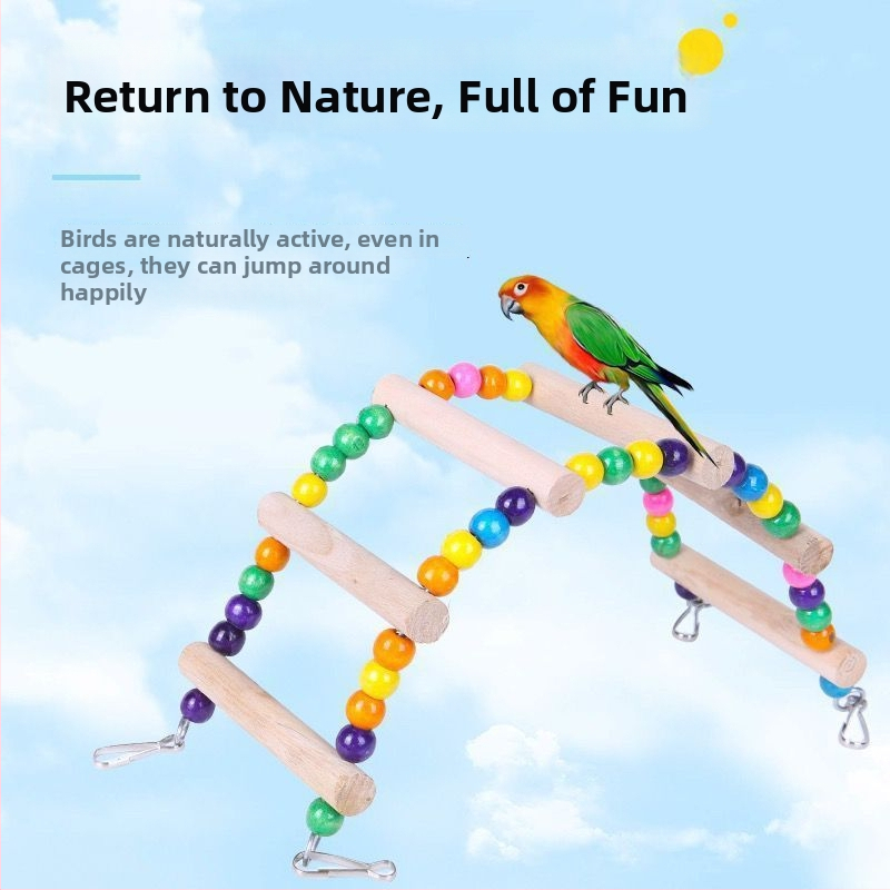 Hračky pre vtáky: rebrík s hojacími kruhmi — vzdelávacia lezecká rebrík pre papagáje a cockatiel • Druh: Vták • Importované: Nie