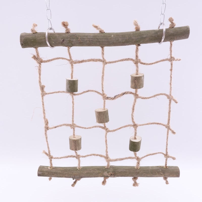 Igračka za papige za žvakanje s drvenim štapom i konopnim užetom za penjanje, mreža, ljuljačka i ljestve
