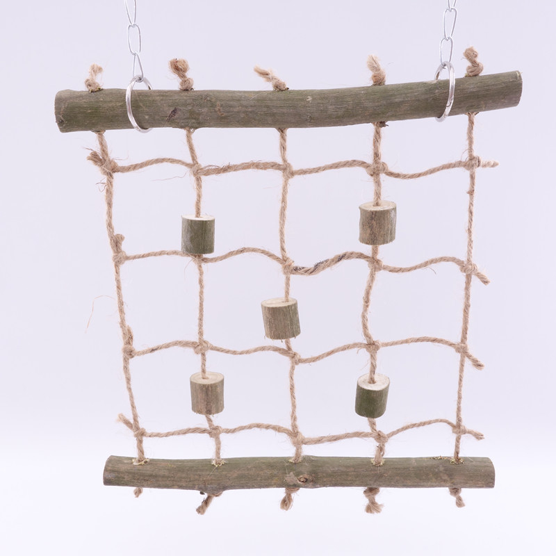 Igračka za papige za žvakanje s drvenim štapom i konopnim užetom za penjanje, mreža, ljuljačka i ljestve