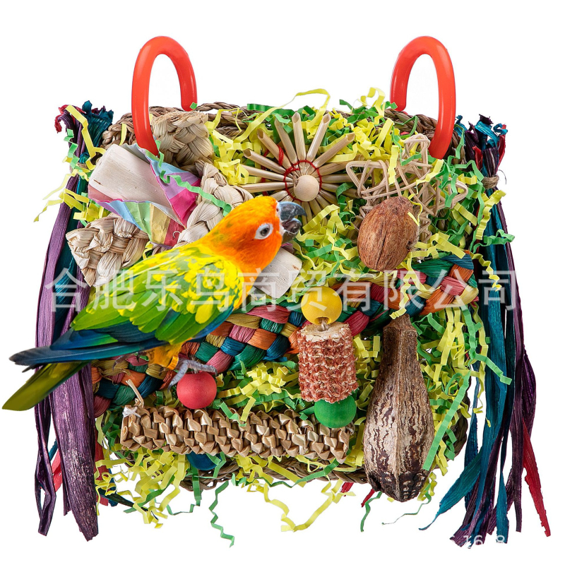 Igračka za papige, ptice, žvačkanje i penjačka mreža sa svilenim plodovima i kukuruznim listovima