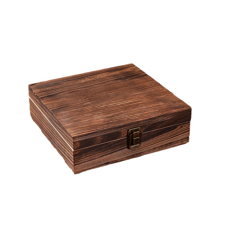 Pravoúhľová drevená úložná krabička so zámkom, vintage minimalistický štýl, drevo, darčeková krabička