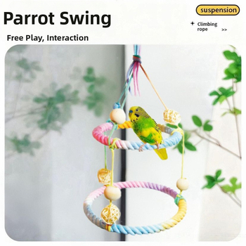 Papagájový lezecký perch z bavlneného lana, otočný, so stojanom a hojdačkou