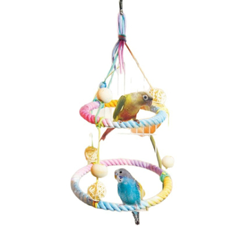 Cuier pentru papagal din sfoară de bumbac, rotativ, cu suport și leagăn