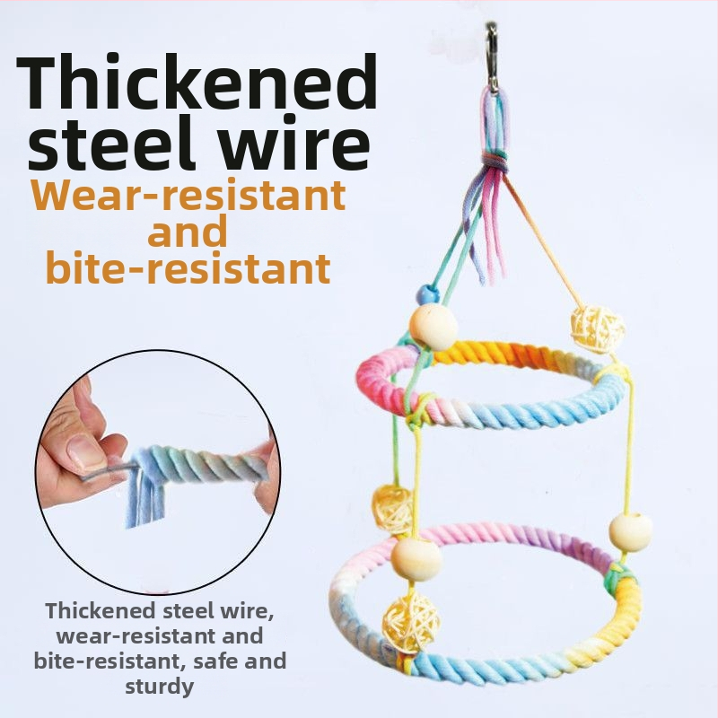 Papagájový lezecký perch z bavlneného lana, otočný, so stojanom a hojdačkou