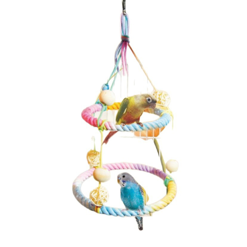 Cuier pentru papagal din sfoară de bumbac, rotativ, cu suport și leagăn