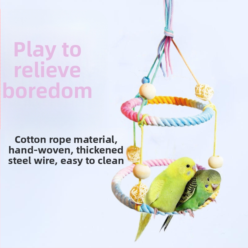 Papagájový lezecký perch z bavlneného lana, otočný, so stojanom a hojdačkou
