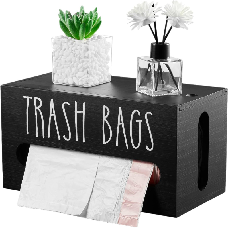 Drvena kutija za skladištenje s poklopcem za kuhinju, organizator za plastične vrećice i izvlačni kut za maramice, model 2024510, moderan minimalistički stil, obrada i prilagođavanje dostupno