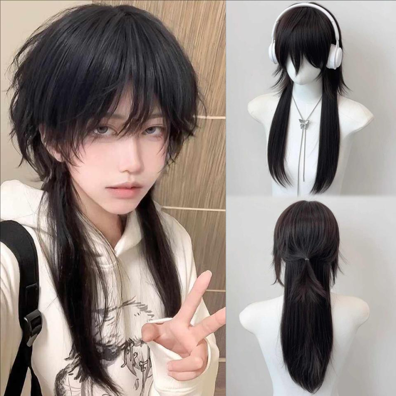 Cosplay perika s vlčjim repom, unisex, model DM511, duga ravna kosa, visokotemperaturna vlakna