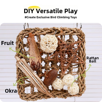 Sada hračiek pre papagaja s lezeckou sieťou do klietky – hryzacia hračka pre cockatiela s motívom tigrej pruh a púčik, kompletná sada hračiek pre vtáky