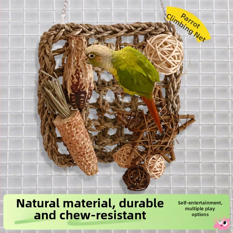 Sada hračiek pre papagaja s lezeckou sieťou do klietky – hryzacia hračka pre cockatiela s motívom tigrej pruh a púčik, kompletná sada hračiek pre vtáky