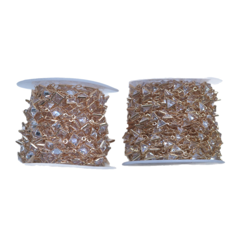 Bakrena lančana narukvica s geometrijskim oblicima i cirkonima, ručna izrada, elektroplatiranje, prilagodljivo, jesen 2025