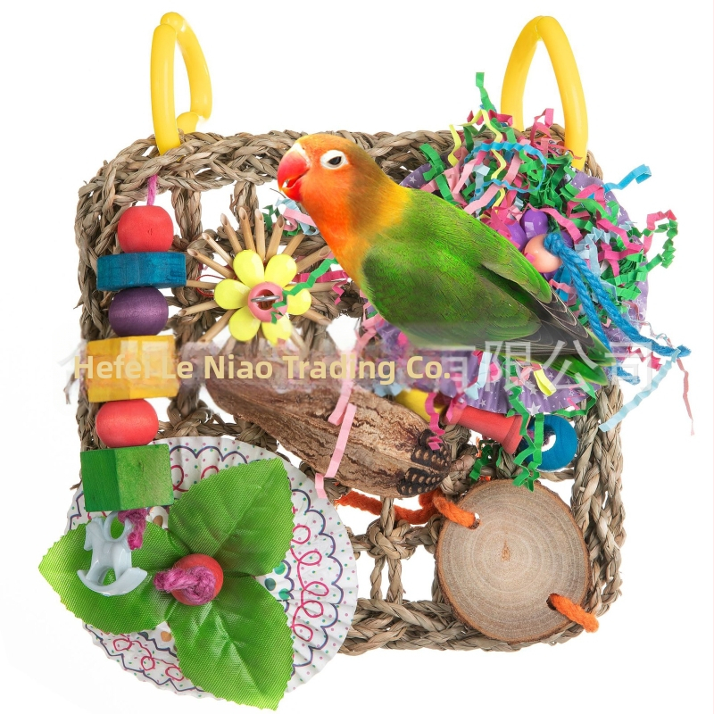 Igračka za grizenje papige s penjačkom mrežom, mreža od vodene trave i komadićima travne voćke, za ptice, nije uvozena, bez ovlaštenih privatnih marki