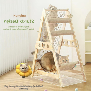 Ξύλινο σύστημα αναρρίχησης για γάτες με κρεμαστή κλίνη και κολώνα πρόσφυσης – ανθεκτικό στις γρατζουνιές, ενσωματωμένο φωλιά γάτας, Star Creation, μοντέλο a515512-0, κατάλληλο για γάτες με μεσαίο μέγεθος