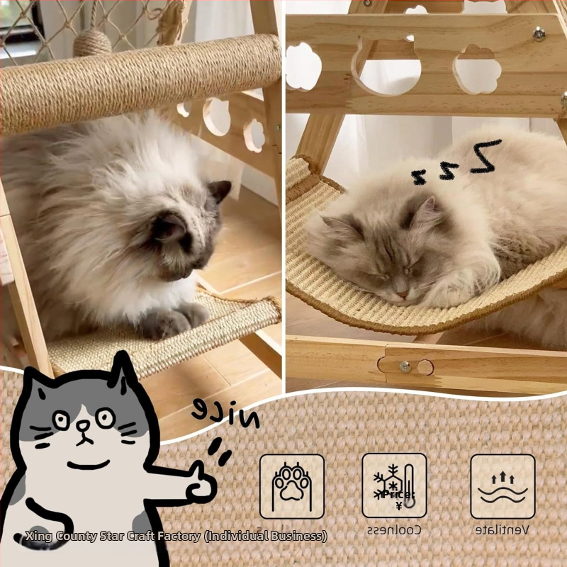 Ξύλινο σύστημα αναρρίχησης για γάτες με κρεμαστή κλίνη και κολώνα πρόσφυσης – ανθεκτικό στις γρατζουνιές, ενσωματωμένο φωλιά γάτας, Star Creation, μοντέλο a515512-0, κατάλληλο για γάτες με μεσαίο μέγεθος