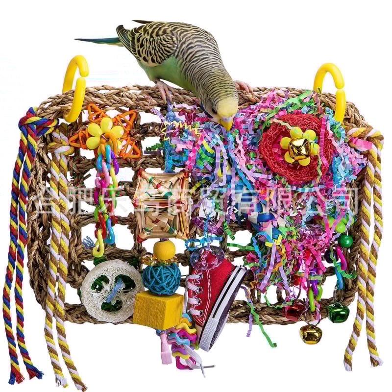 Žvačkasta igračka za papige s penjačkom mrežom, mreža za vodne biljke, loofah i papirnata cijev u tkanom obliku s petokrakom zvijezdom — Proizvedeno u Kini
