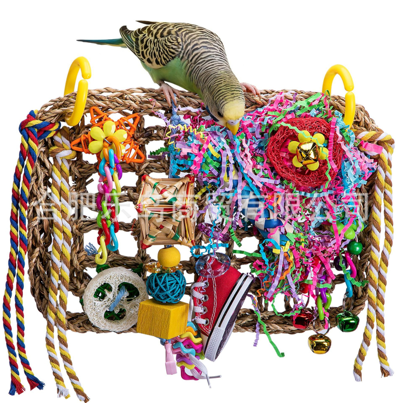 Žvačkasta igračka za papige s penjačkom mrežom, mreža za vodne biljke, loofah i papirnata cijev u tkanom obliku s petokrakom zvijezdom — Proizvedeno u Kini