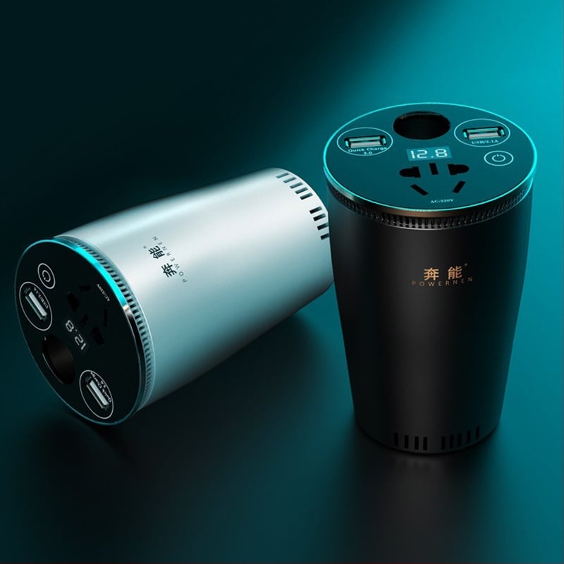 Cup-Type автомобилен инвертор, вход 12V/24V, изход 220V, ефективност 90%, непрекъсната мощност 150W / максимална 300W