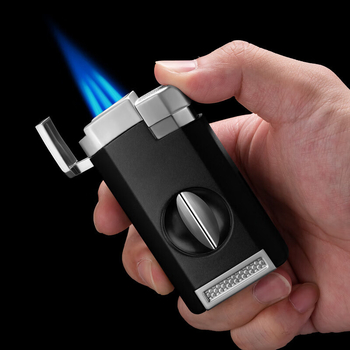 Szivarönggyújtó egyenes lánggal, beépített vágóval és tartóval — CLB-23IX1, ötvözet test, szélálló, kerosin üzemanyag