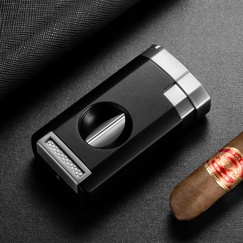 Szivarönggyújtó egyenes lánggal, beépített vágóval és tartóval — CLB-23IX1, ötvözet test, szélálló, kerosin üzemanyag