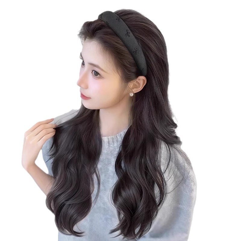 Perika s trakom za glavu - prirodan stil, duga kosa s kovrčama (vlakana otporna na toplinu; Bow headband wig model; prirodan stil)
