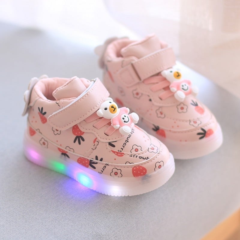 Lányka cipőfűző-világítás, új stílus tavasz/ősz 2025, hétköznapi bőrcipők gyerekeknek, világító cipőfűző-világítás lányoknak rajzfilmfigurákkal