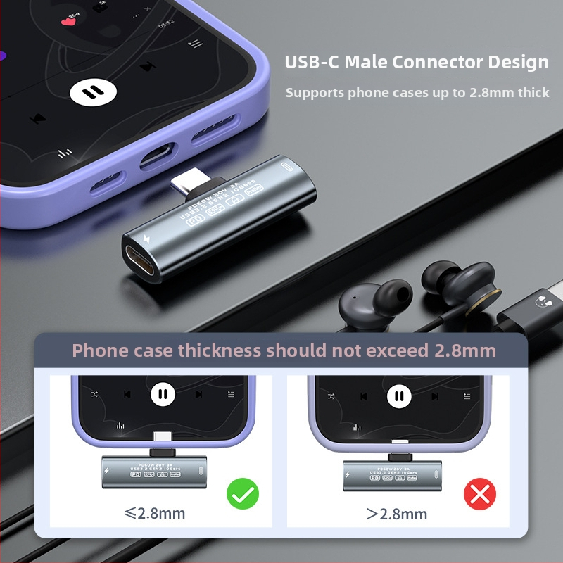 Typ-C adaptér AC04, 2-in-1, USB 3.2 prenos dát, PD 60W rýchle nabíjanie, kompatibilný s Apple, Xiaomi, Huawei, Samsung, Google, Sony