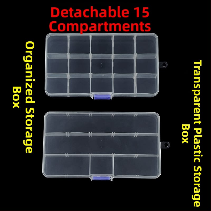 Δοχείο αποθήκευσης από PP με 15 διαμερίσματα και καπάκι, για βίδες και εξαρτήματα, ορθογώνιο