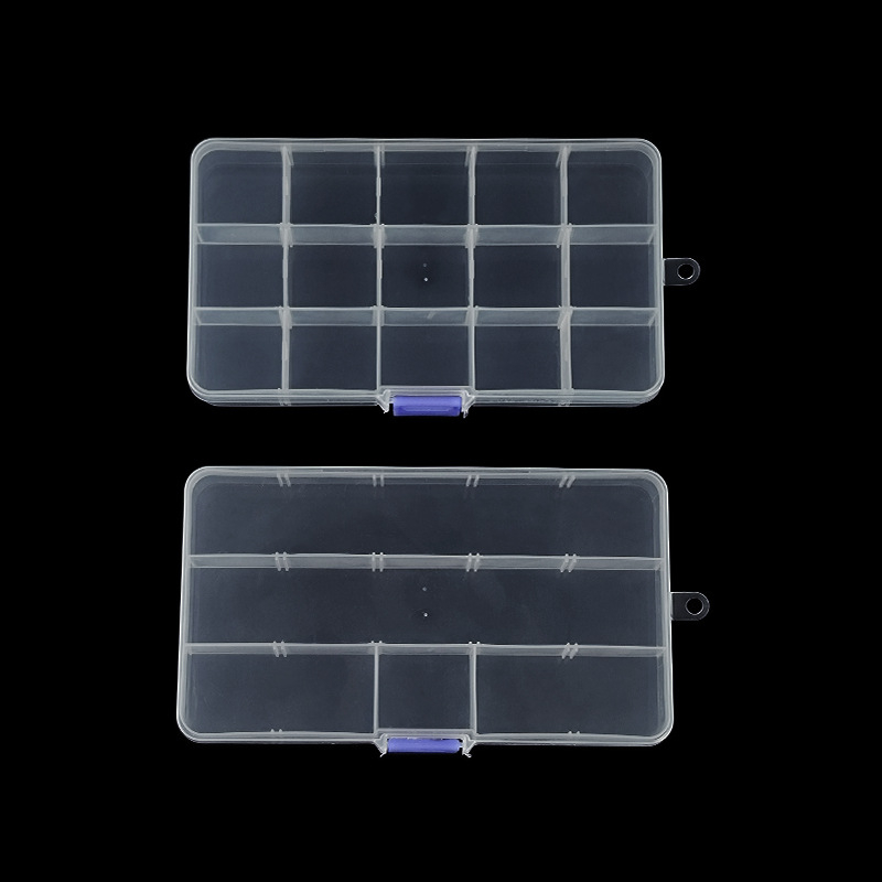 Δοχείο αποθήκευσης από PP με 15 διαμερίσματα και καπάκι, για βίδες και εξαρτήματα, ορθογώνιο
