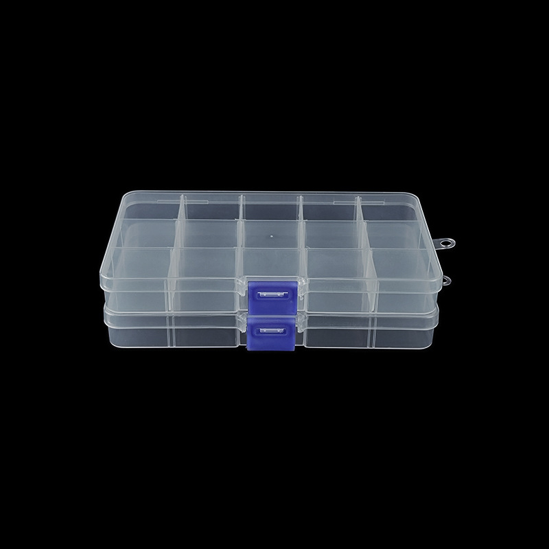 Δοχείο αποθήκευσης από PP με 15 διαμερίσματα και καπάκι, για βίδες και εξαρτήματα, ορθογώνιο