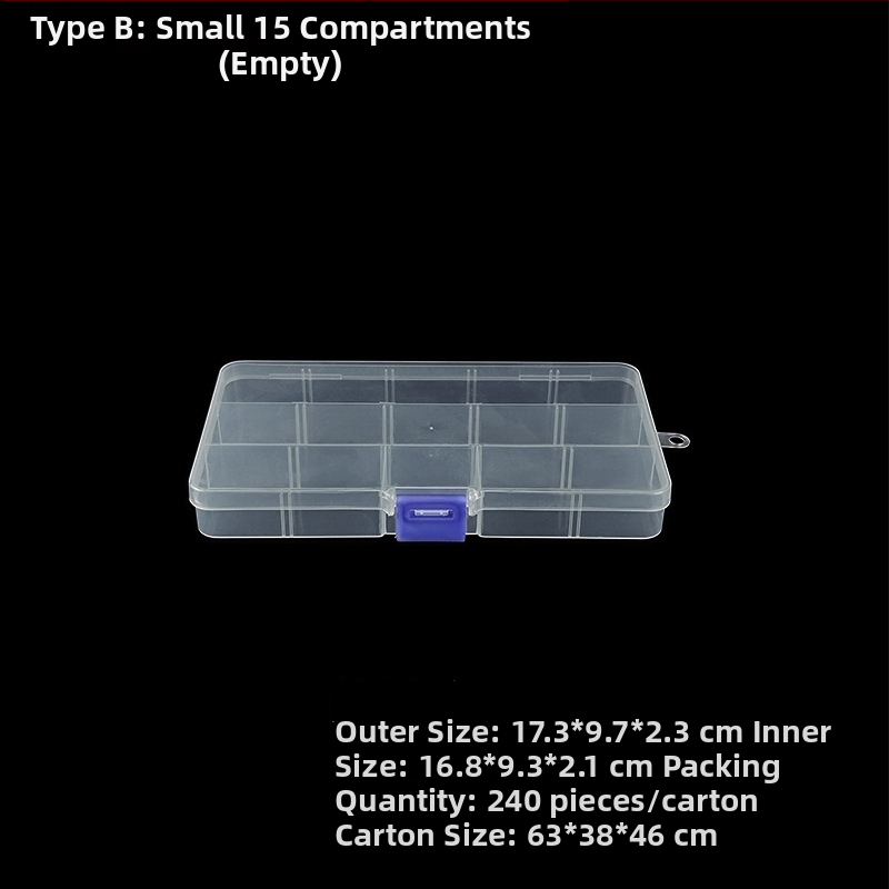 Δοχείο αποθήκευσης από PP με 15 διαμερίσματα και καπάκι, για βίδες και εξαρτήματα, ορθογώνιο