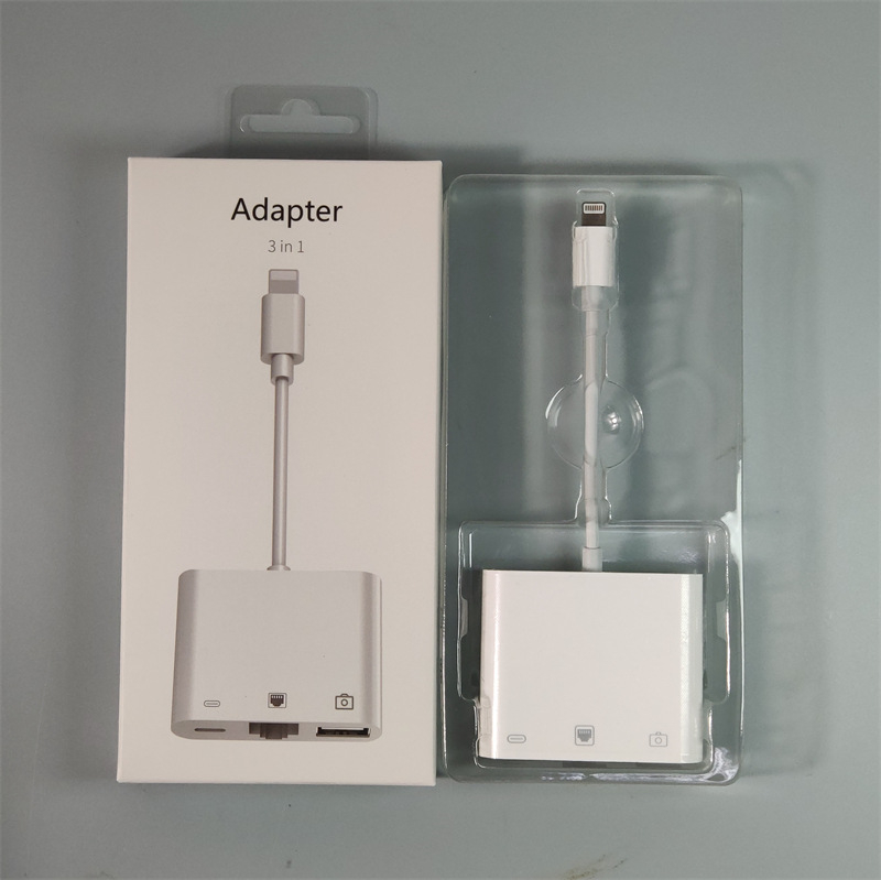Adaptor OTG pentru iPad Apple – USB Ethernet și încărcare, cablu convertor 3-în-1