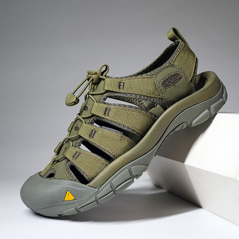 Muške sandale - gumena potplat, mrežasti unutarnji dio, Velcro kopčanje, antislip, sportski stil s zatvorenim prstom