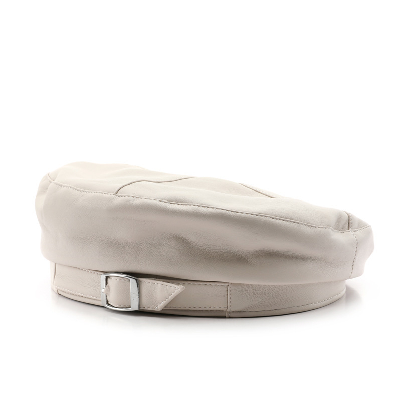 Модерна дамска есенно-зимна кожена едноцветна ретро осмоъгълна барета в корейски стил за пътуване на открито и защита от слънцето на улицата.