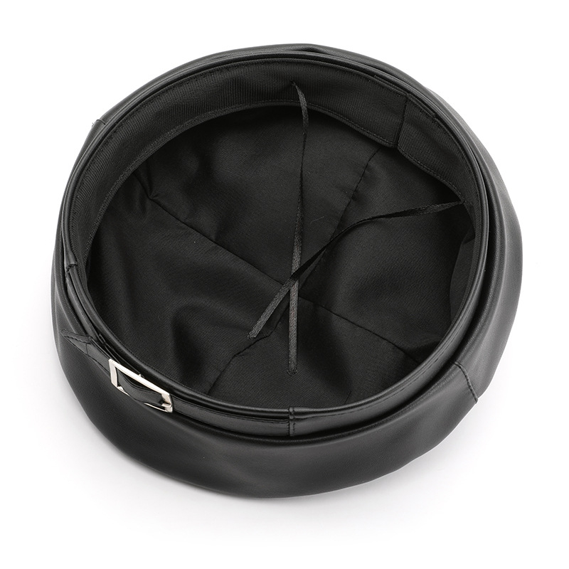 Модерна дамска есенно-зимна кожена едноцветна ретро осмоъгълна барета в корейски стил за пътуване на открито и защита от слънцето на улицата.