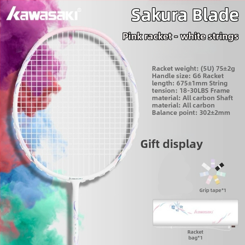 Kawasaki raketa na badminton – plný karbón, ultra ľahká, 75–79 g, priame údery, pre pokročilých amatérov