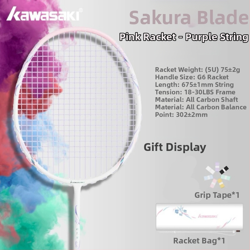 Kawasaki raketa na badminton – plný karbón, ultra ľahká, 75–79 g, priame údery, pre pokročilých amatérov