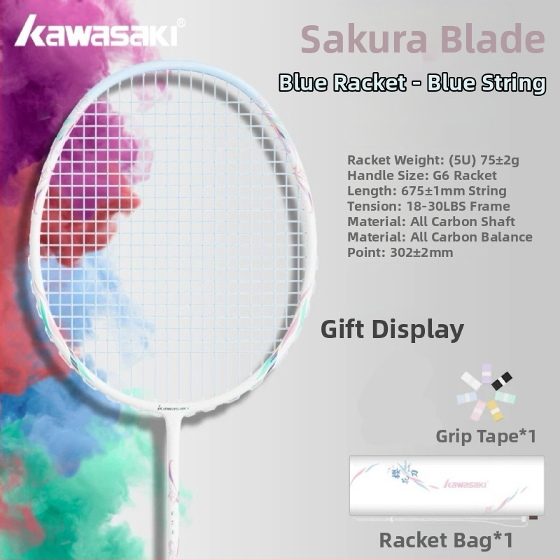 Kawasaki raketa na badminton – plný karbón, ultra ľahká, 75–79 g, priame údery, pre pokročilých amatérov
