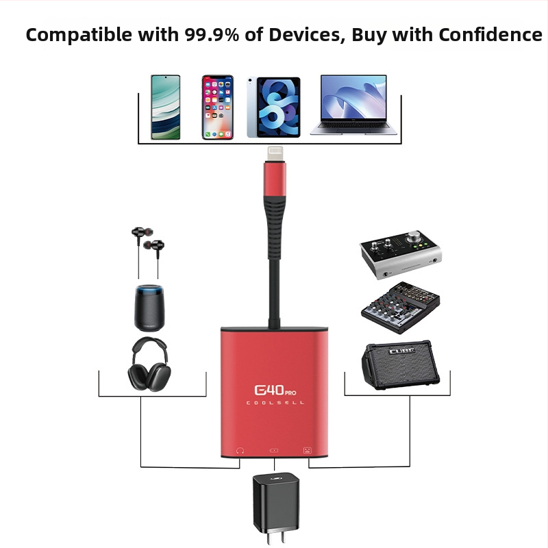 Digitálny zvukový konvertor G40 Pro pre zariadenia Apple a USB-C, Live No.1, stereo nahrávanie, nabíjanie