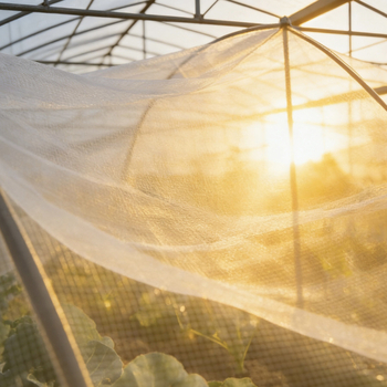 Rovarháló üvegházhoz gyümölcsfákhoz, sűrű légáteresztő háló (Anyag: Polietilén; Szemnyílás: 14–120; Drót átmérő: 10–20 mm; Élettartam: 3–5 év; Termékszám: 01)